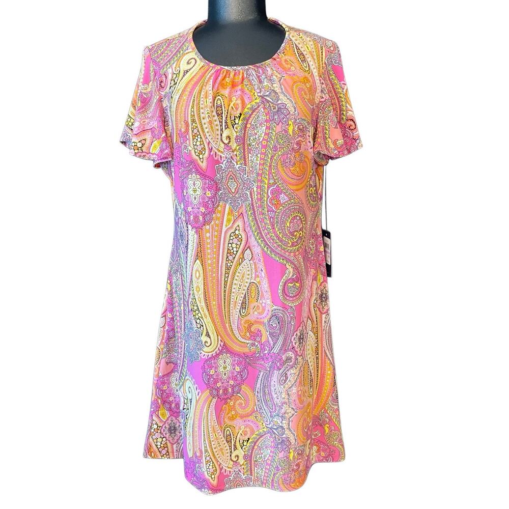 Tommy Hilfiger Pink Paisley Shift Dress Knee Length Flutter Sleeve nwt Size 6